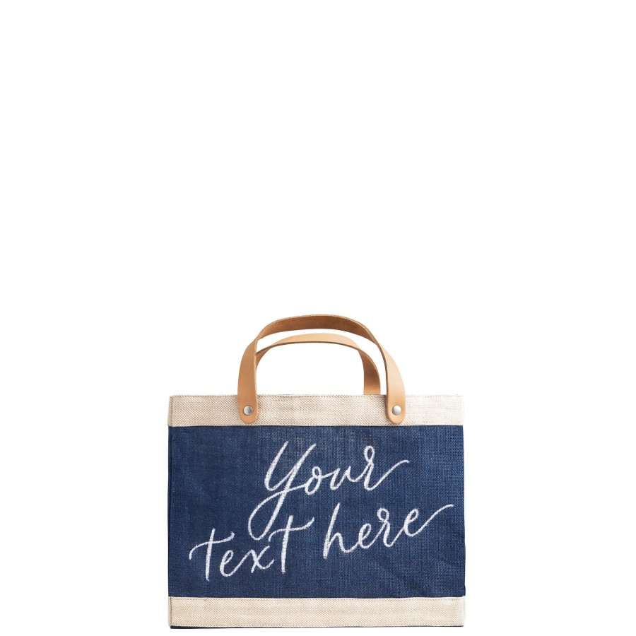 Small | Kylie Yoshida Petite Market Bag In Navy With Calligraphy