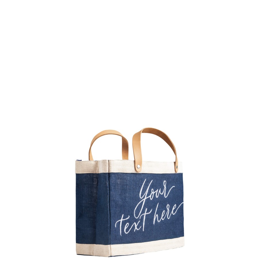 Small | Kylie Yoshida Petite Market Bag In Navy With Calligraphy