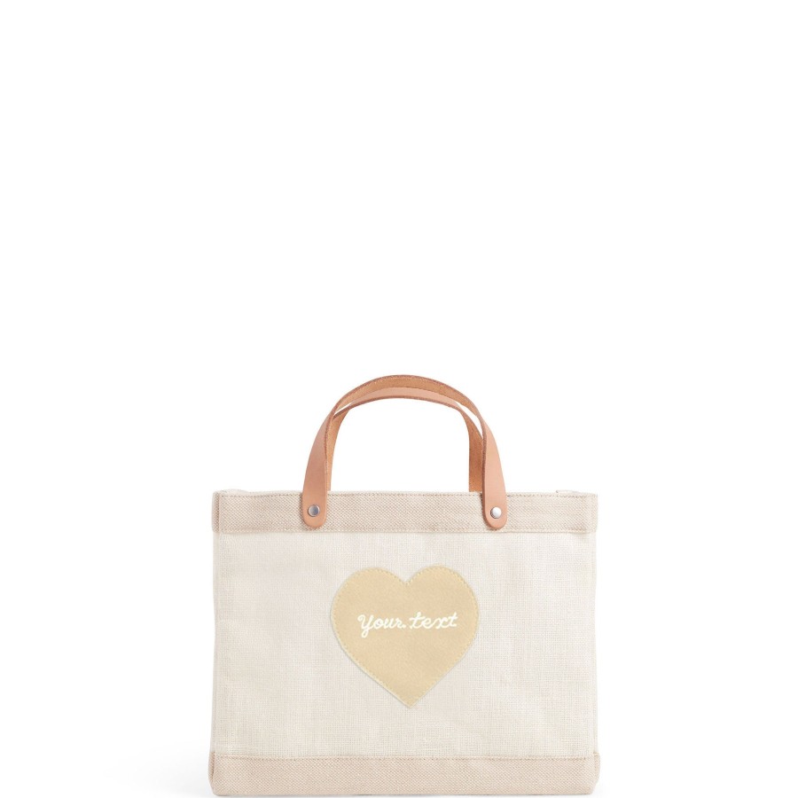 Small | James Cardenas Petite Market Bag In White With Embroidered Natural Heart