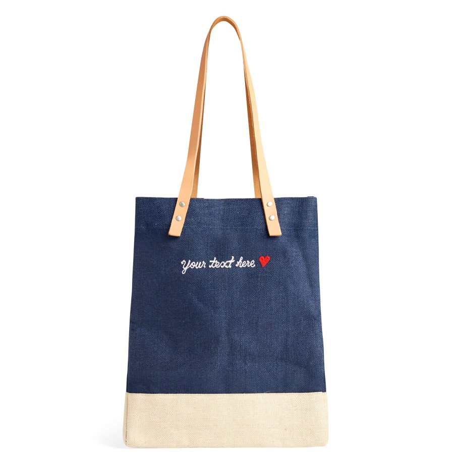 Medium | James Cardenas Wine Tote In Navy With Embroidery