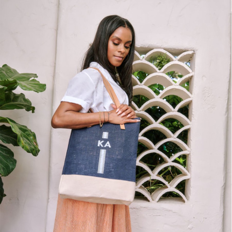 Medium | WeProduce Wine Tote In Navy With Monogram