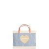 Small | James Cardenas Petite Market Bag In Cool Gray With Embroidered Heart