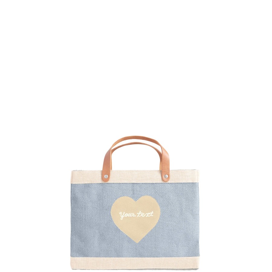 Small | James Cardenas Petite Market Bag In Cool Gray With Embroidered Heart