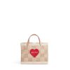 Small | James Cardenas Petite Market Bag In Checker With Embroidered Heart