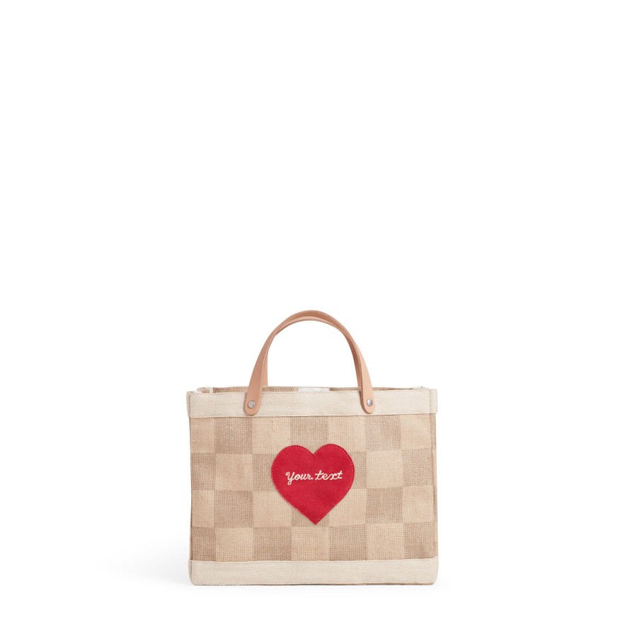 Small | James Cardenas Petite Market Bag In Checker With Embroidered Heart