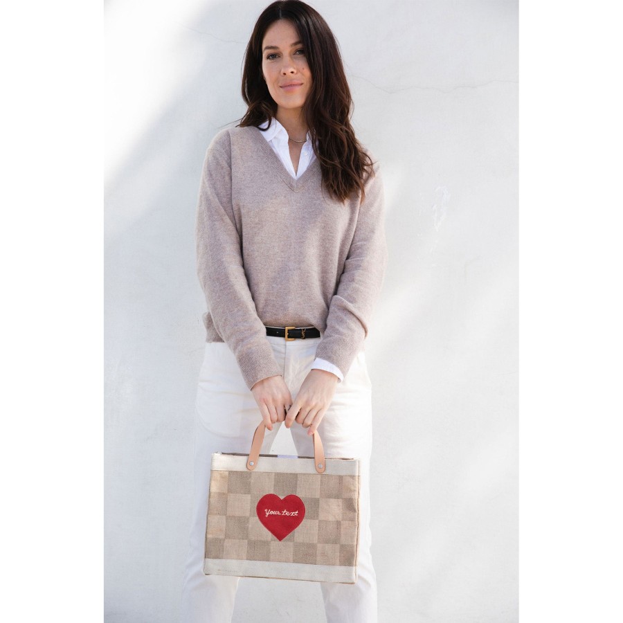 Small | James Cardenas Petite Market Bag In Checker With Embroidered Heart