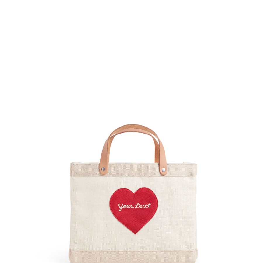 Small | James Cardenas Petite Market Bag In White With Embroidered Red Heart