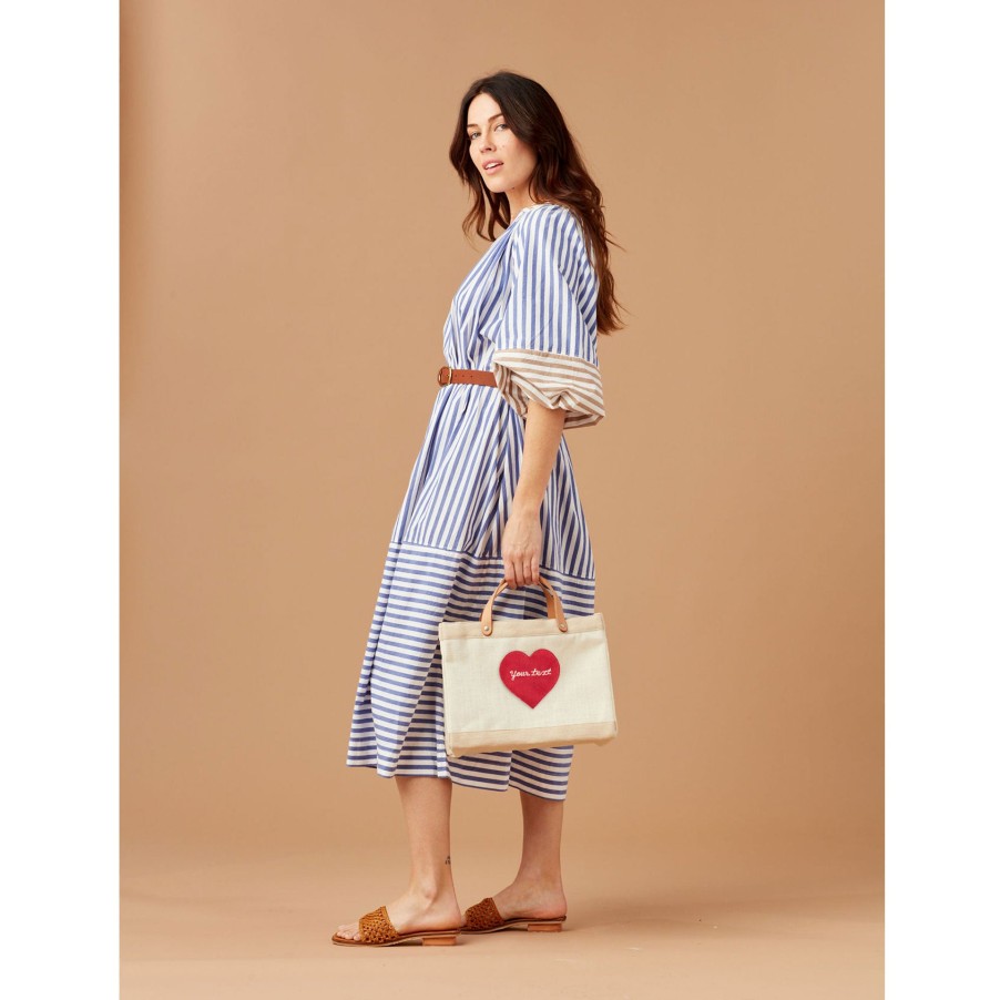 Small | James Cardenas Petite Market Bag In White With Embroidered Red Heart