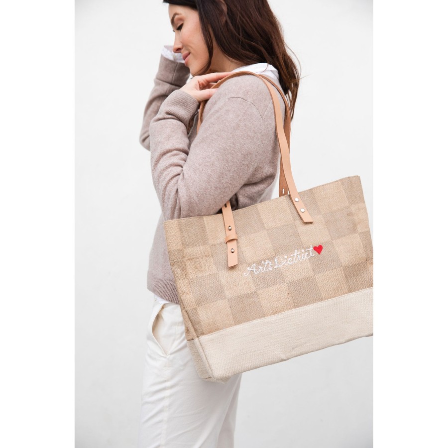 Medium | James Cardenas Shoulder Market Bag In Checker With Embroidery