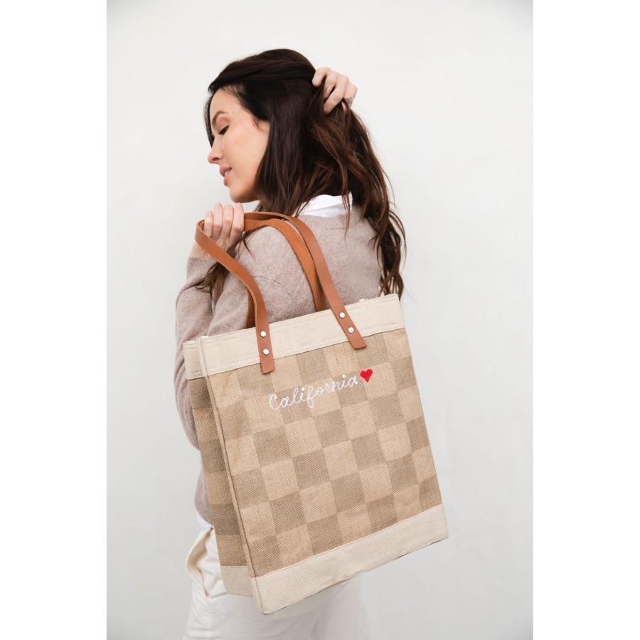 Medium | James Cardenas Market Tote In Checker With Embroidery