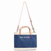 Small | James Cardenas Petite Market Bag In Navy With Strap And Embroidery