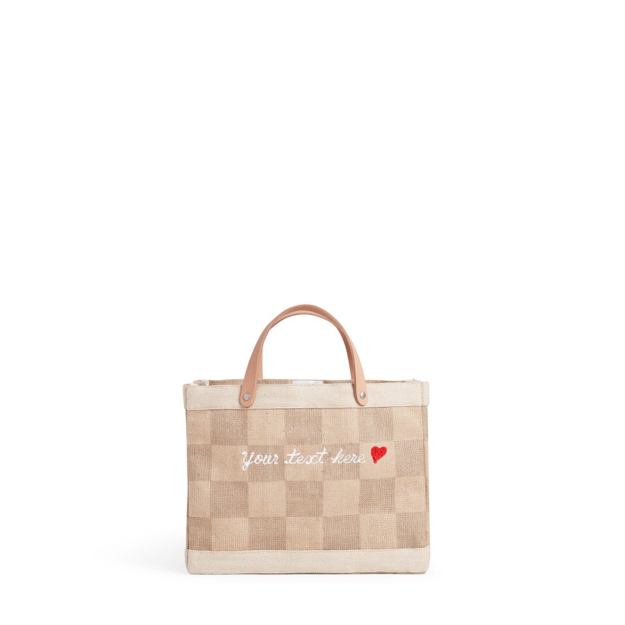 Small | James Cardenas Petite Market Bag In Checker With Embroidery