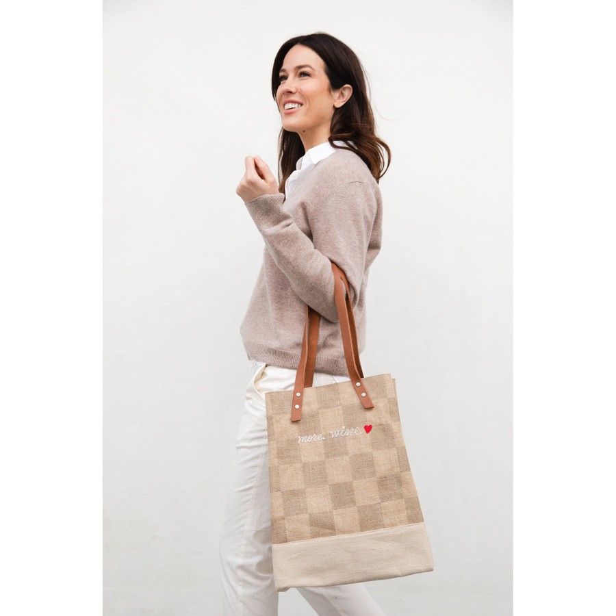 Medium | James Cardenas Wine Tote In Checker With Embroidery