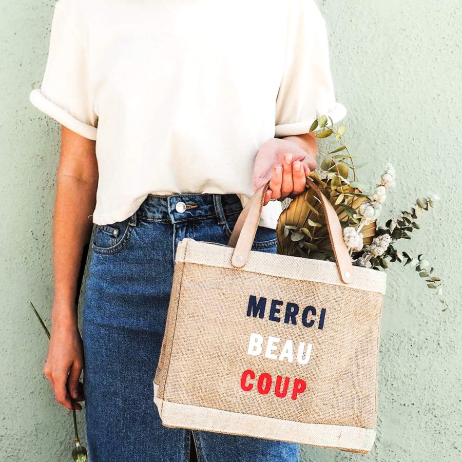 Small | WeProduce Petite Market Bag In Natural For Clare V. "Merci Beau Coup"