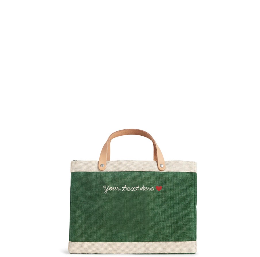 Small | James Cardenas Petite Market Bag In Field Green With Embroidery