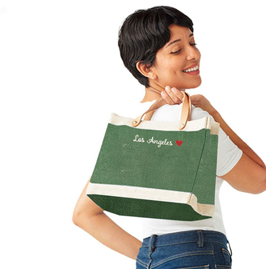 Small | James Cardenas Petite Market Bag In Field Green With Embroidery