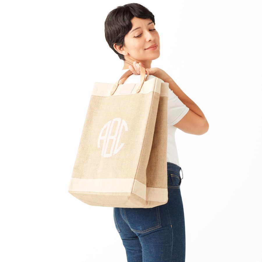 Large | WeProduce Market Bag In Natural With Pink Round Monogram