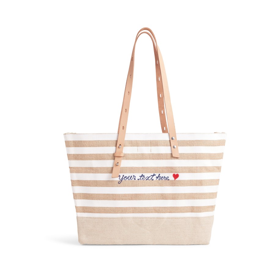 Medium | James Cardenas Shoulder Market Bag In White Stripe With Embroidery