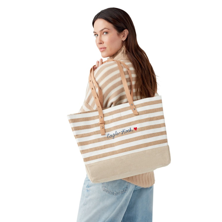 Medium | James Cardenas Shoulder Market Bag In White Stripe With Embroidery