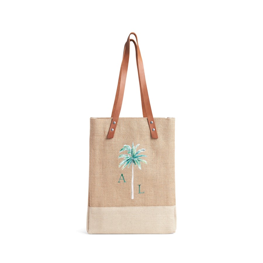 Medium | WeProduce Wine Tote In Natural Palm Tree By Amy Logsdon