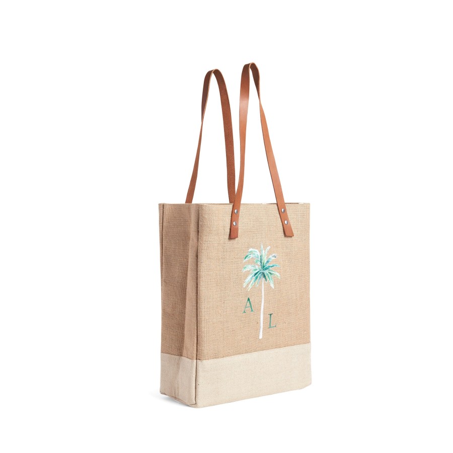 Medium | WeProduce Wine Tote In Natural Palm Tree By Amy Logsdon