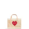 Small | James Cardenas Petite Market Bag In Natural With Embroidered Heart