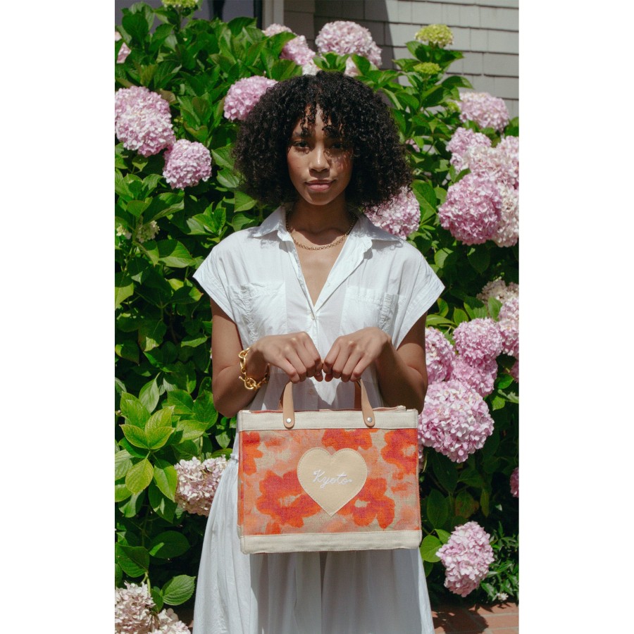 Small | James Cardenas Petite Market Bag In Bloom By Liesel Plambeck With Natural Embroidered Heart