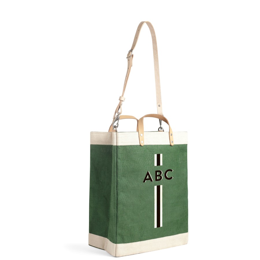 Large | WeProduce Market Bag In Field Green With Strap And Black Monogram