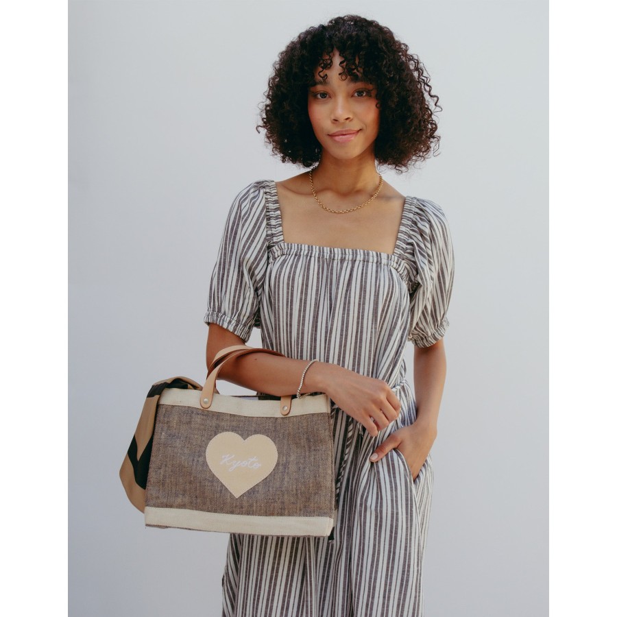 Small | James Cardenas Petite Market Bag In Chambray Embroidered Heart