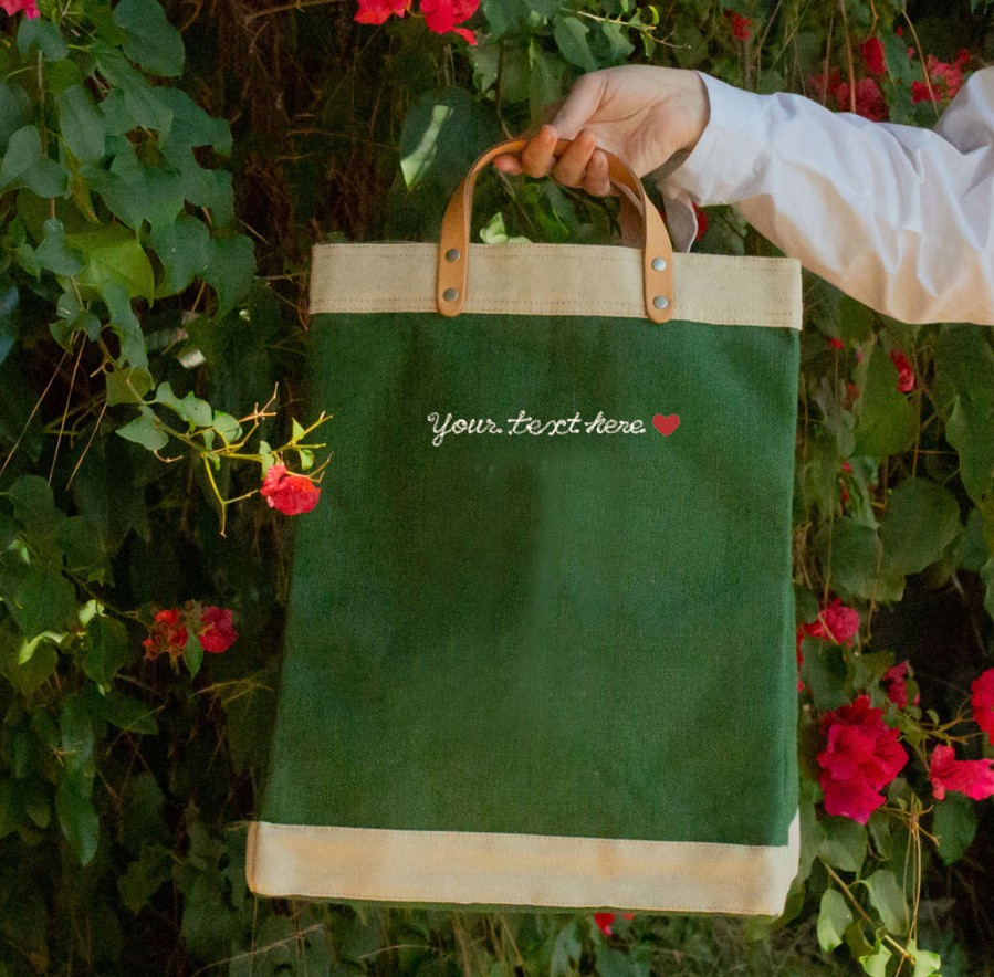 Large | James Cardenas Market Bag In Field Green With Embroidery