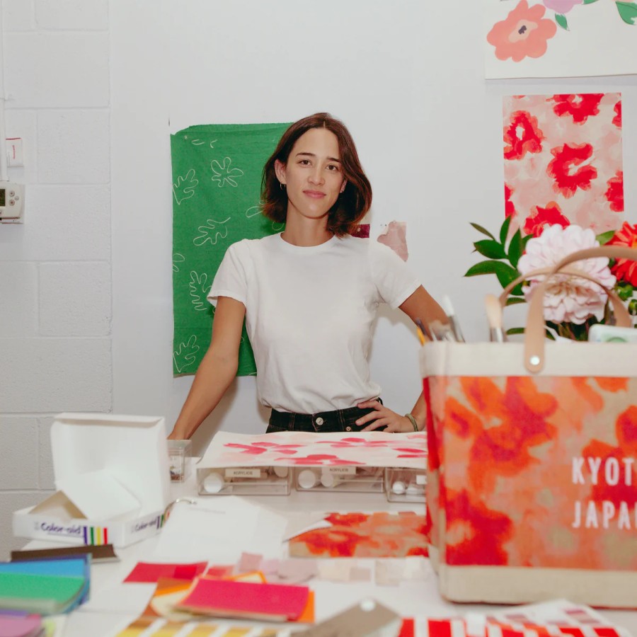 Large | James Cardenas Market Bag In Bloom By Liesel Plambeck With Embroidery